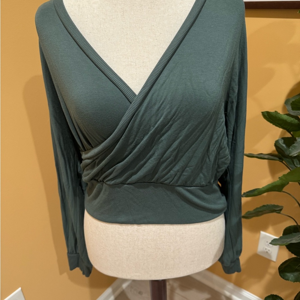 Express Green Wrap Fitted open back shirt